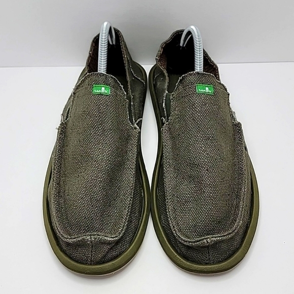 Sanuk | Sidewalk Surfer olive green slip-on sneakers | MENS 9 NWOT - Picture 2 of 9